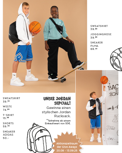 Kinder in coolen Schuloutfits mit Preisauszeichnung der Artikel Kinder in coolen Schuloutfits mit Preisauszeichnung der Artikel